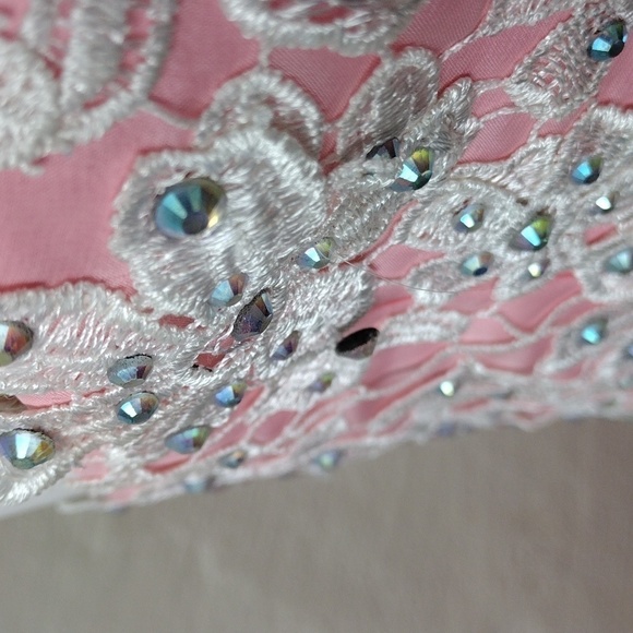 Rachel Allan Pink Crystal Embellished Two Piece Cropped Halter Maxi Skirt Set - Picture 15 of 16